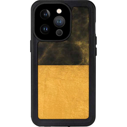 Black and Gold Split Marble iPhone 14 Pro Waterproof Case