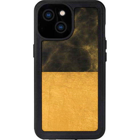 Black and Gold Split Marble iPhone 15 Waterproof Case