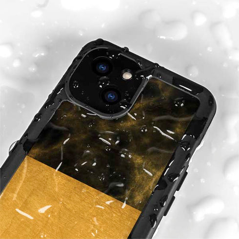 Black and Gold Split Marble iPhone 15 Waterproof Case