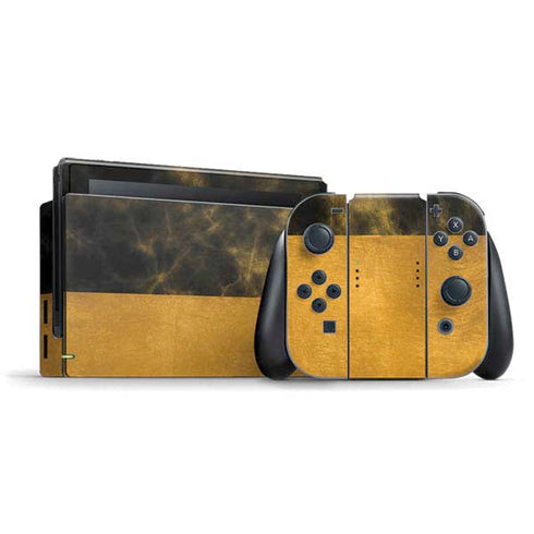 Black and Gold Split Marble Nintendo Switch Bundle Skin