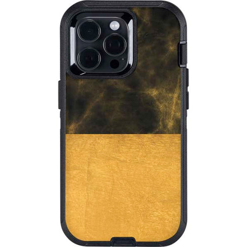 Black and Gold Split Marble Otterbox Defender iPhone Skin