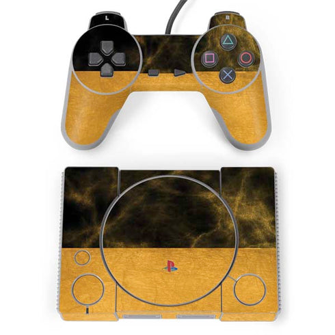 Black and Gold Split Marble PlayStation Classic Bundle Skin