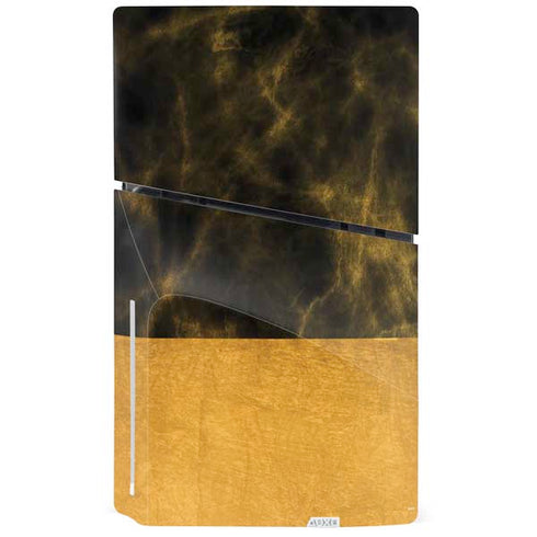 Black and Gold Split Marble PS5 Slim Disk Console Skin