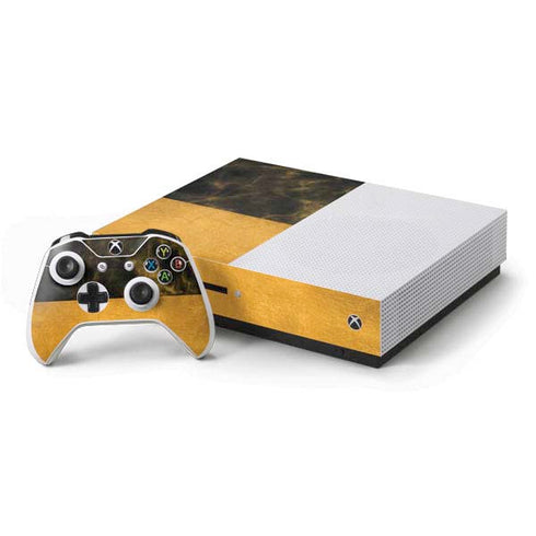 Black and Gold Split Marble Xbox One S Console and Controller Bundle Skin
