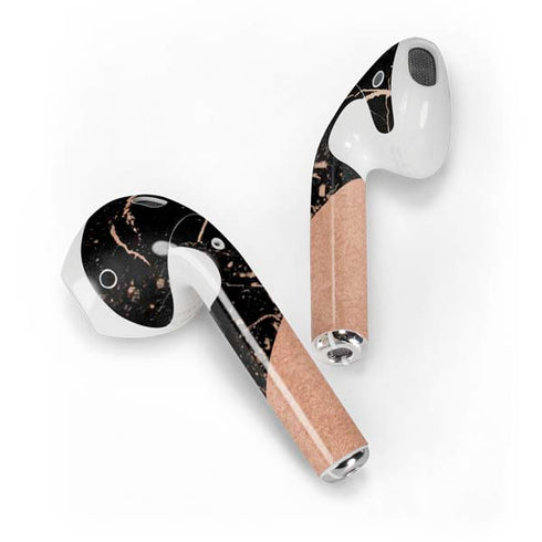 Black and Rose Gold Marble Split Apple AirPods Skin