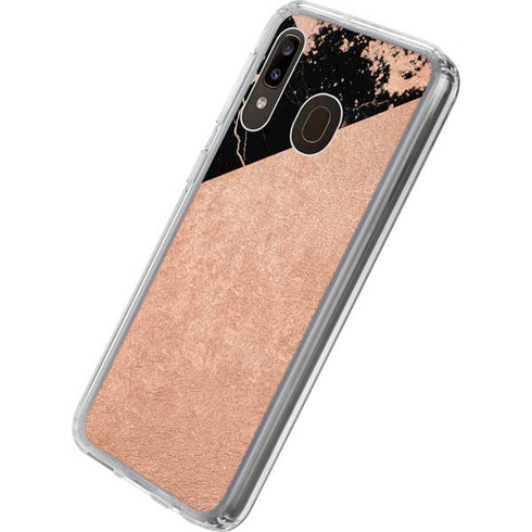 Black and Rose Gold Marble Split Galaxy A20 Clear Case