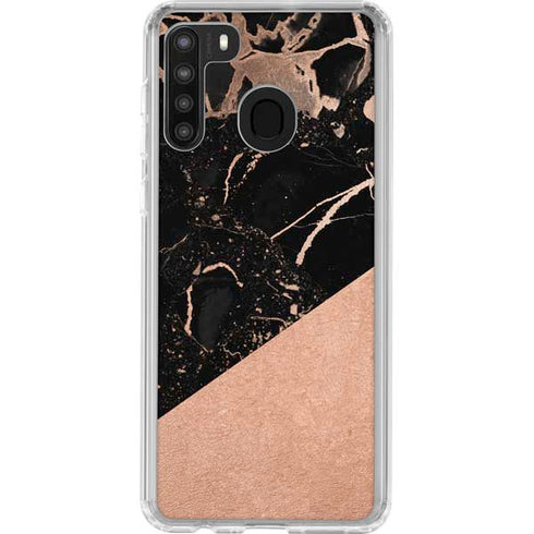 Black and Rose Gold Marble Split Galaxy A21 Clear Case