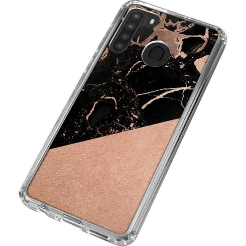 Black and Rose Gold Marble Split Galaxy A21 Clear Case
