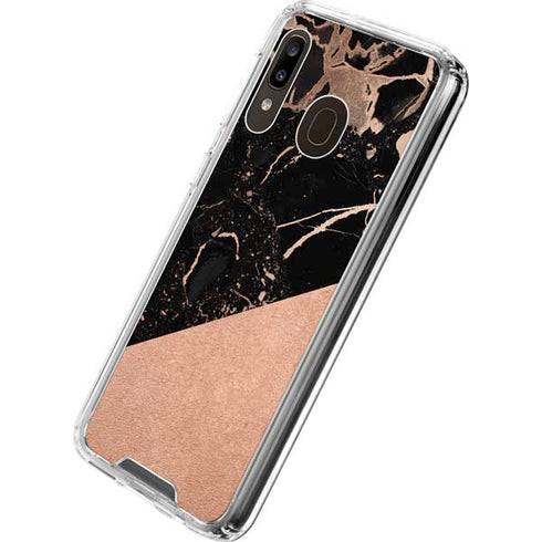 Black and Rose Gold Marble Split Galaxy A30 Clear Case