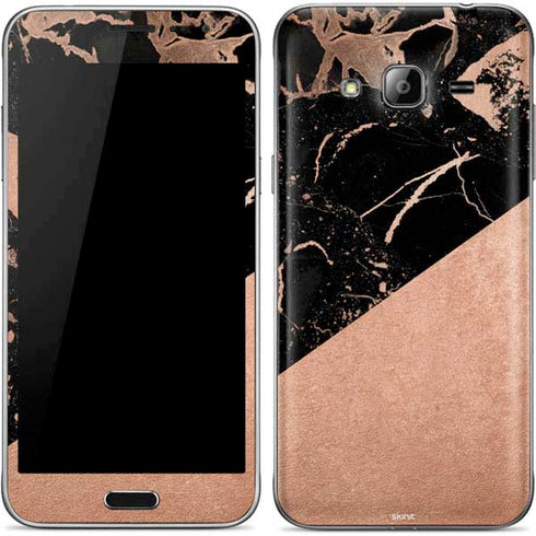 Black and Rose Gold Marble Split Galaxy J3 Skin