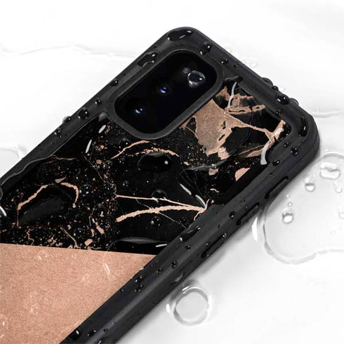 Black and Rose Gold Marble Split Galaxy S20 Waterproof Case