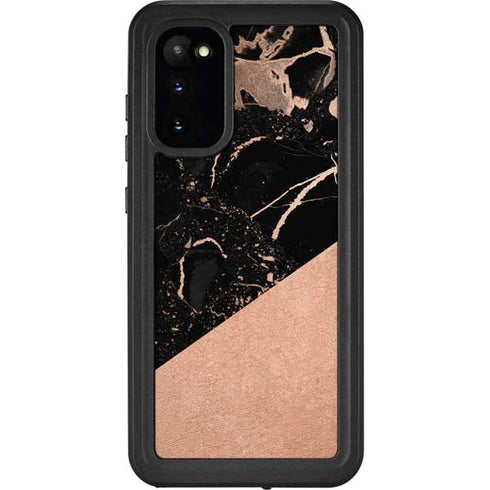 Black and Rose Gold Marble Split Galaxy S20 Waterproof Case