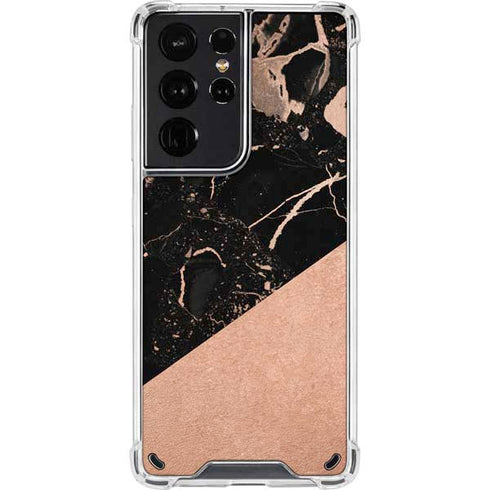 Black and Rose Gold Marble Split Galaxy S21 Ultra 5G Clear Case
