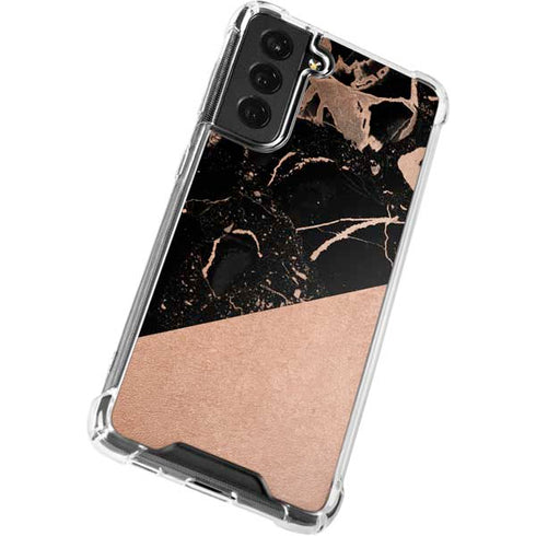 Black and Rose Gold Marble Split Galaxy S22 Clear Case