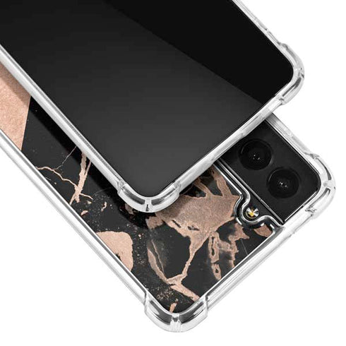 Black and Rose Gold Marble Split Galaxy S22 Clear Case
