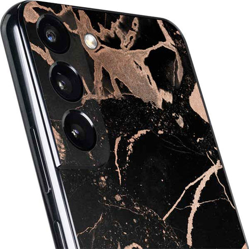 Black and Rose Gold Marble Split Galaxy S22 Skin