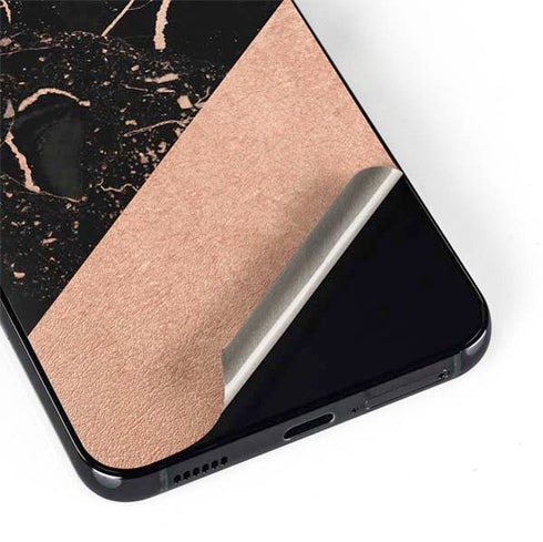 Black and Rose Gold Marble Split Galaxy S22 Skin