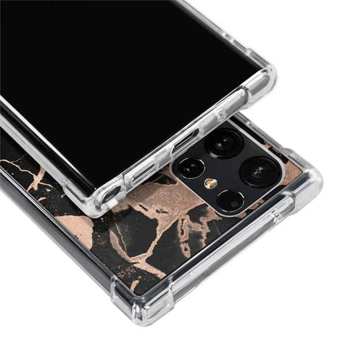 Black and Rose Gold Marble Split Galaxy S22 Ultra Clear Case