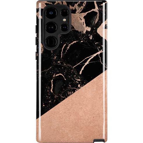 Black and Rose Gold Marble Split Galaxy S22 Ultra Pro Case