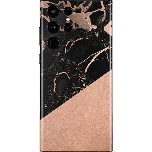 Black and Rose Gold Marble Split Galaxy S22 Ultra Skin