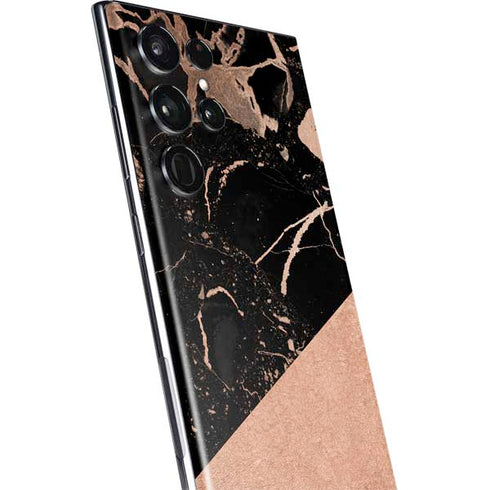 Black and Rose Gold Marble Split Galaxy S22 Ultra Skin