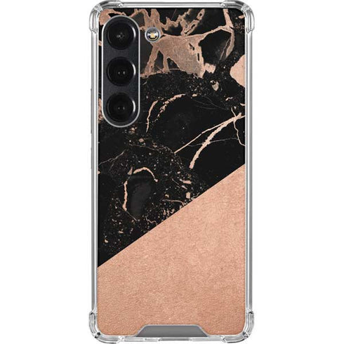 Black and Rose Gold Marble Split Galaxy S23 Clear Case