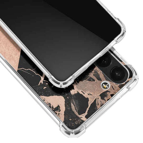 Black and Rose Gold Marble Split Galaxy S23 Clear Case