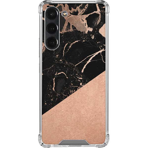 Black and Rose Gold Marble Split Galaxy S23 Plus Clear Case