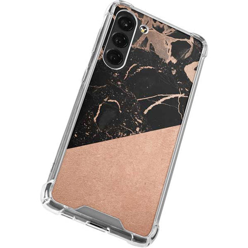 Black and Rose Gold Marble Split Galaxy S23 Plus Clear Case