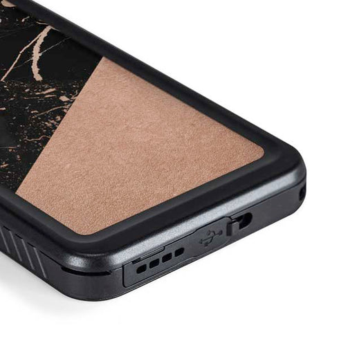 Black and Rose Gold Marble Split Galaxy S23 Plus Waterproof Case