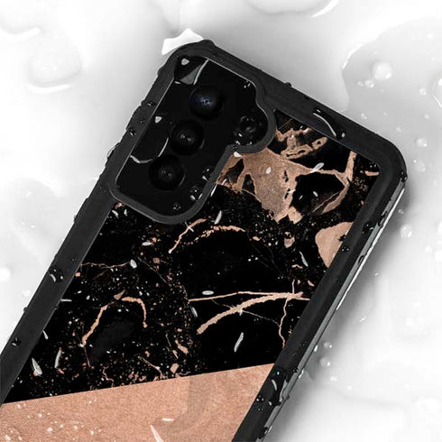 Black and Rose Gold Marble Split Galaxy S23 Plus Waterproof Case
