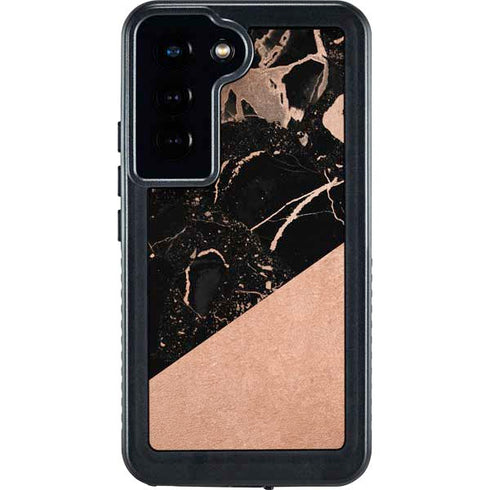 Black and Rose Gold Marble Split Galaxy S23 Waterproof Case