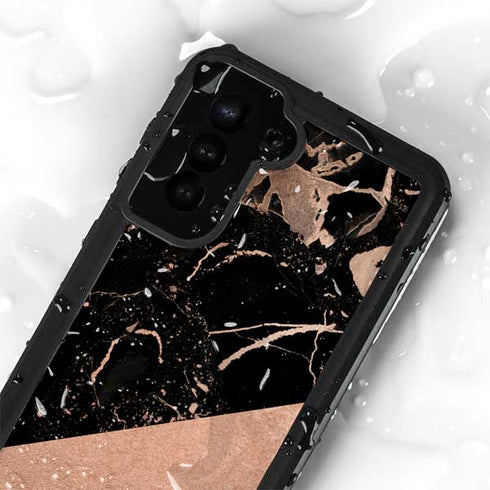 Black and Rose Gold Marble Split Galaxy S23 Waterproof Case