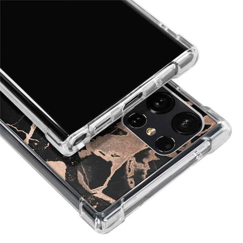 Black and Rose Gold Marble Split Galaxy S24 Ultra Clear Case