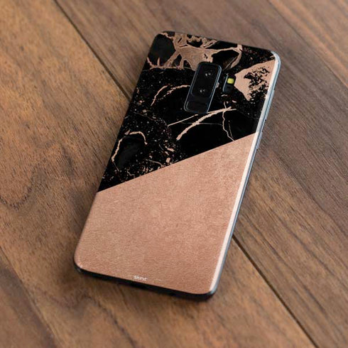 Black and Rose Gold Marble Split Galaxy S9 Plus Skin