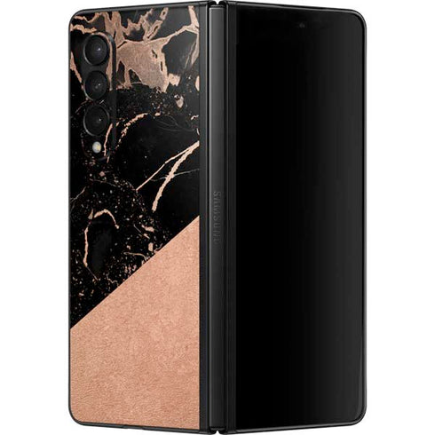 Black and Rose Gold Marble Split Galaxy Z Fold3 5G Skin