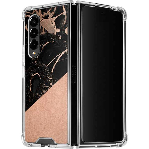 Black and Rose Gold Marble Split Galaxy Z Fold4 5G Clear Case