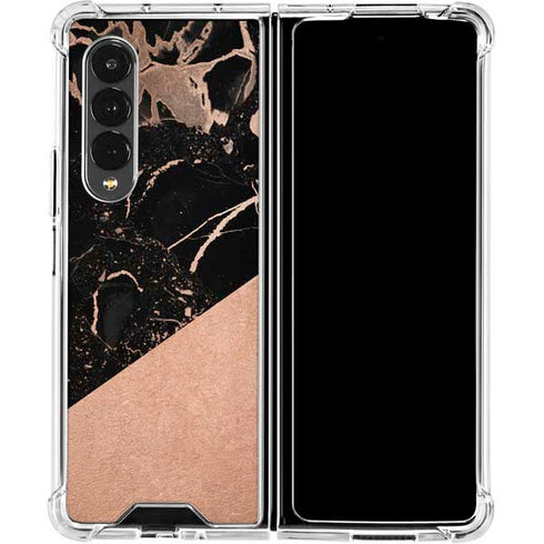 Black and Rose Gold Marble Split Galaxy Z Fold4 5G Clear Case