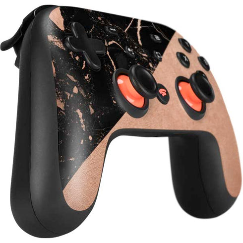 Black and Rose Gold Marble Split Google Stadia Controller Skin