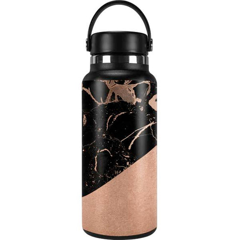 Black and Rose Gold Marble Split Hydro Flask 32oz Wide Mouth Skin