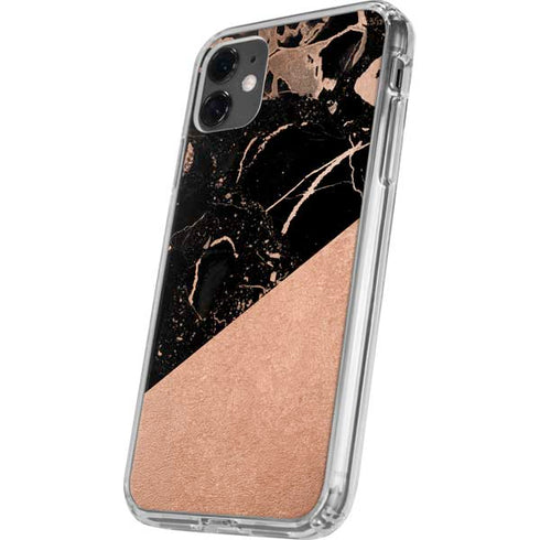 Black and Rose Gold Marble Split iPhone 11 Clear Case