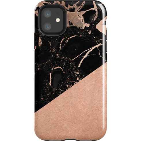Black and Rose Gold Marble Split iPhone 11 Impact Case