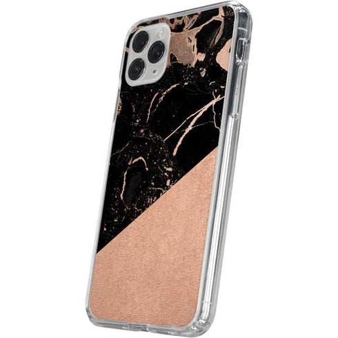 Black and Rose Gold Marble Split iPhone 11 Pro Clear Case