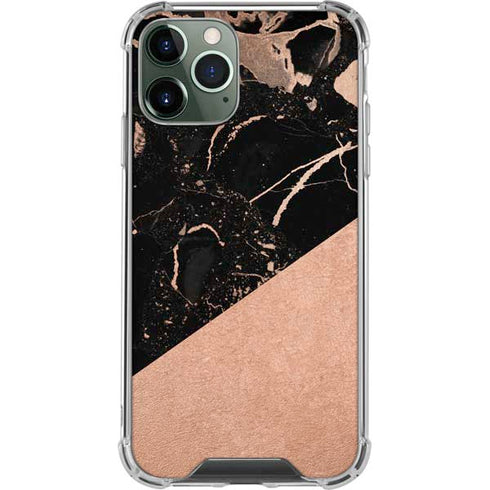 Black and Rose Gold Marble Split iPhone 11 Pro Max Clear Case