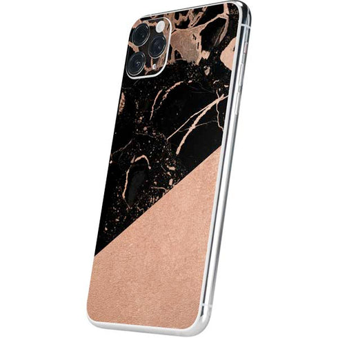 Black and Rose Gold Marble Split iPhone 11 Pro Max Skin
