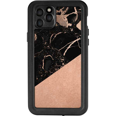 Black and Rose Gold Marble Split iPhone 11 Pro Max Waterproof Case