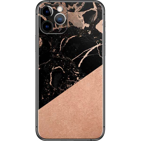 Black and Rose Gold Marble Split iPhone 11 Pro Skin