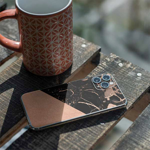 Black and Rose Gold Marble Split iPhone 11 Pro Skin