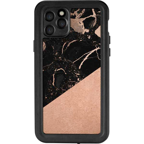 Black and Rose Gold Marble Split iPhone 11 Pro Waterproof Case