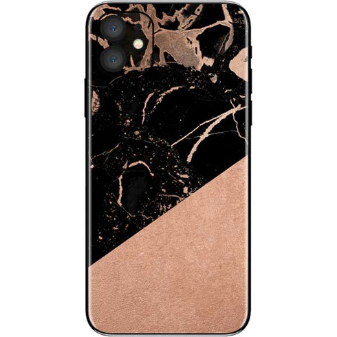 Black and Rose Gold Marble Split iPhone 11 Skin
